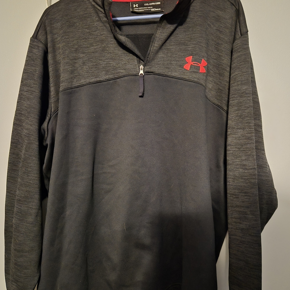 Under Armour Men's Black and Gray Pullover with Red Logo